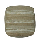 Hand Woven Beige and Ivory Stripes Design tassel Jute and wool Pouf