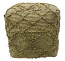 Hand Woven Beige Geometrical Design Jute Pouf