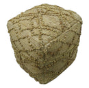 Hand Woven Beige Geometrical Design Jute Pouf