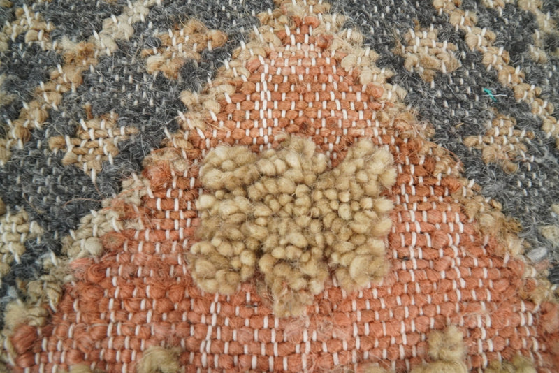 Hand Woven Boho Tribal Accent Charcoal Jute and Wool Pillow, Cushion | PL12