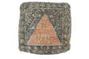 Hand Woven Boho Tribal Large Charcoal Jute and Wool Pouf