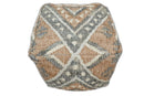 Hand Woven Boho Tribal Large Gray and Brown Jute and Wool Pouf