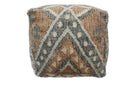 Hand Woven Boho Tribal Large Gray and Brown Jute and Wool Pouf