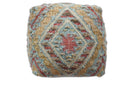 Hand Woven Boho Tribal Large Mustard and Blue Jute and Wool Pouf