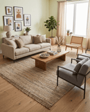 Brown Hand Woven Natural Jute and Wool Area Rug - Eco Friendly