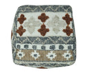 Hand woven Ivory, Gray and Brown Textured Jute and wool Pouf