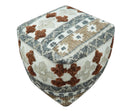 Hand woven Ivory, Gray and Brown Textured Jute and wool Pouf