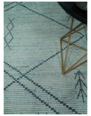 Silver and Blue Abstract Trellis Moroccan Area Rug Hand Woven by The Rug Decor