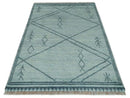 Silver and Blue Abstract Trellis Moroccan Area Rug Hand Woven by The Rug Decor