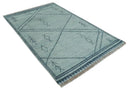 Silver and Blue Abstract Trellis Moroccan Area Rug Hand Woven by The Rug Decor