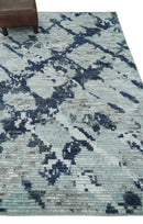 Silver Blue Charcoal Abstract Trellis Moroccan Wool Area Rug by The Rug Decor