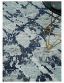 Silver Blue Charcoal Abstract Trellis Moroccan Wool Area Rug by The Rug Decor