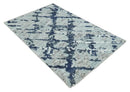 Silver Blue Charcoal Abstract Trellis Moroccan Wool Area Rug by The Rug Decor