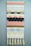 Hand Woven Wool Tapestry White, Blue and Pink Bohemian Modern Wall Hanging | WH13