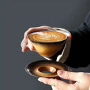 Handcrafted brown & amber ceramic latte coffee cup and saucer dining room by Decorbites