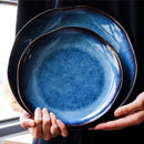 GobekUsa Deep Blue Ceramic Dessert Plate - Round Solid Dish