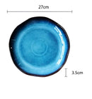 GobekUsa Deep Blue Ceramic Dessert Plate - Round Solid Dish