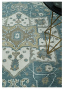 Teal Ivory Olive Hand Knotted Wool Area Rug Traditional Heriz by The Rug Decor