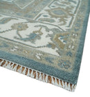 Teal Ivory Olive Hand Knotted Wool Area Rug Traditional Heriz by The Rug Decor