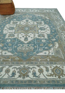 Teal Ivory Olive Hand Knotted Wool Area Rug Traditional Heriz by The Rug Decor
