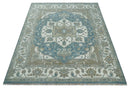 Teal Ivory Olive Hand Knotted Wool Area Rug Traditional Heriz by The Rug Decor
