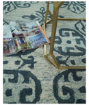 Blue Beige Wool Area Rug 5x8 and 8x11 - Contemporary French Hand Tufted High Pile
