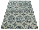 Blue Beige Wool Area Rug 5x8 and 8x11 - Contemporary French Hand Tufted High Pile