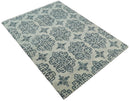 Blue Beige Wool Area Rug 5x8 and 8x11 - Contemporary French Hand Tufted High Pile