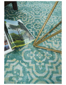 Handmade 5.7x7.11 Modern Blue Turquois Geometric Wool Blend Area Rug