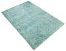 Handmade 5.7x7.11 Modern Blue Turquois Geometric Wool Blend Area Rug