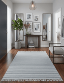 Handmade Wool Viscose Blend Dhurrie Rug Flatweave 5x8 8x10 White and Gray