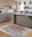 Red and Gray Modern Abstract Handmade Viscose Area Rug 6.6x8