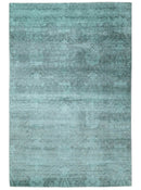 Handmade Floral Turquoise Area Rug 6'8x9'10 - Premium Wool and Bamboo Silk Blend