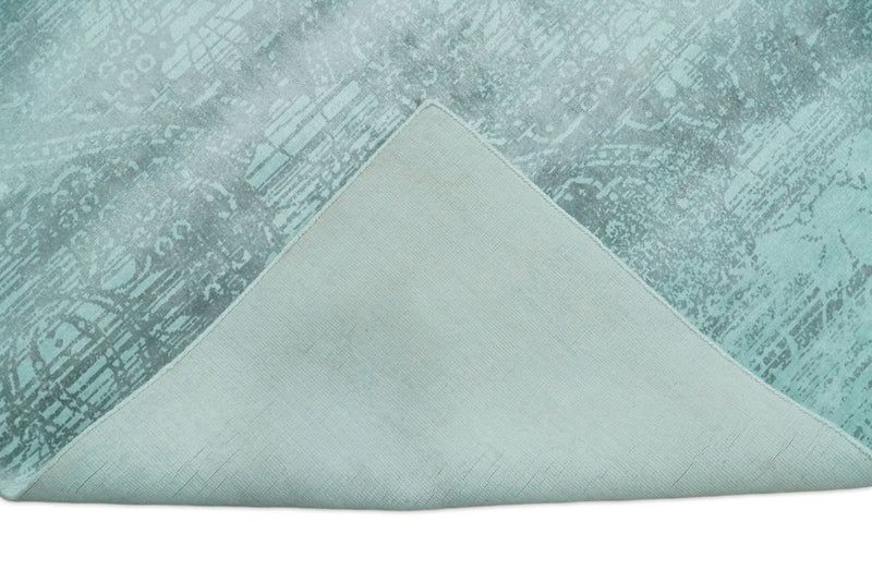 Handmade 6.8x9.10 Floral Blue Turquois Blended Wool and Bamboo Silk Area Rug