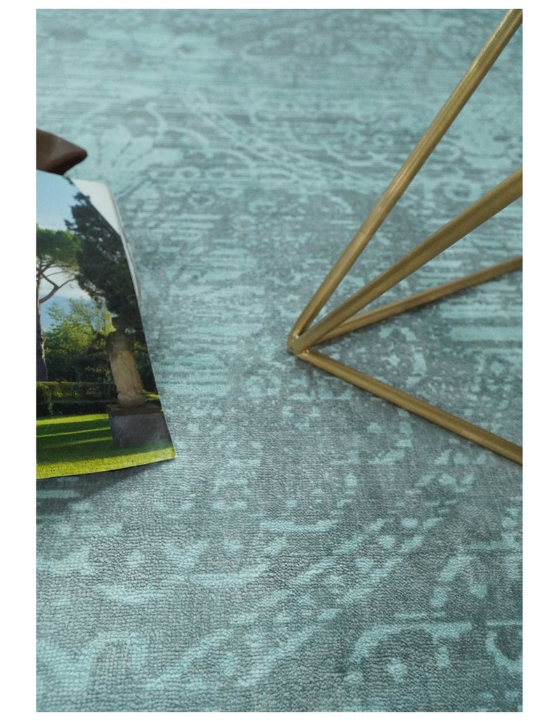 Handmade 6.8x9.10 Floral Blue Turquois Blended Wool and Bamboo Silk Area Rug