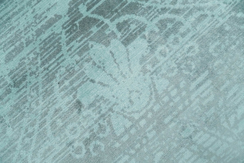 Handmade 6.8x9.10 Floral Blue Turquois Blended Wool and Bamboo Silk Area Rug