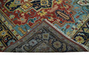 Traditional Hand Knotted Heriz Wool Area Rug Rust Blue and Beige by The Rug Decor
