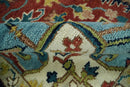 Traditional Hand Knotted Heriz Wool Area Rug Rust Blue and Beige by The Rug Decor