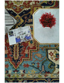 Traditional Hand Knotted Heriz Wool Area Rug Rust Blue and Beige by The Rug Decor