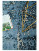 Handmade 8x10 Blue and Ivory Bamboo Silk Area Rug