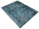 Handmade 8x10 Blue and Ivory Bamboo Silk Area Rug