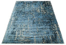 Handmade 8x10 Blue and Ivory Bamboo Silk Area Rug