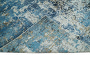 Handmade 8x10 Blue and Ivory Modern Abstract Bamboo Silk Area Rug  I TRDS1810