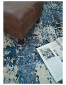 Handmade 8x10 Blue and Ivory Modern Abstract Bamboo Silk Area Rug  I TRDS1810