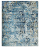 Handmade Blue and Ivory Modern Abstract Hand-Knotted Bamboo Silk Area Rug 8x10