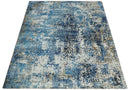 Handmade 8x10 Blue and Ivory Modern Abstract Bamboo Silk Area Rug  I TRDS1810