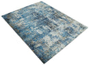 Handmade 8x10 Blue and Ivory Modern Abstract Bamboo Silk Area Rug  I TRDS1810