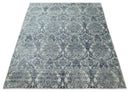 Handmade 7.8x9.10 Damask Ivory and gray Blended Wool and Bamboo Silk Area Rug