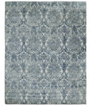 Handmade 7.8x9.10 Damask Ivory and gray Blended Wool and Bamboo Silk Area Rug
