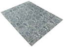 Handmade 7.8x9.10 Damask Ivory and gray Blended Wool and Bamboo Silk Area Rug